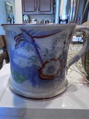 Mid-19th Century Mulberry Transferware Ironstone Mug with Floral Motif Crazing